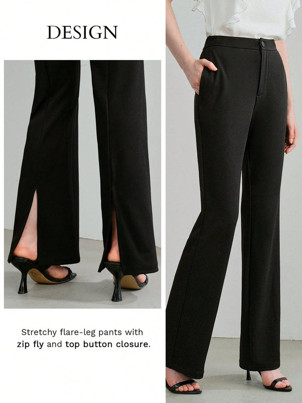 MOTF STUDIO Pantalones solidos de pierna acampanada con bolsillos inclinados y dobladillo dividido