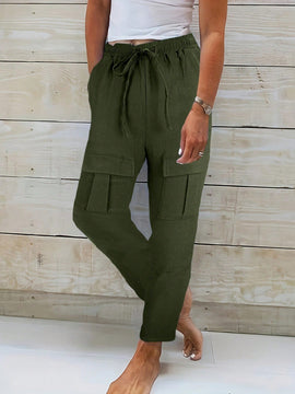 Pantalones casuales de trabajo para mujeres con diseno solido y simple de color