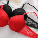 2 piezas de sujetadores con aros de encaje floral rojo/albaricoque con efecto push-up para mujer, ropa interior femenina con cierre trasero para busto/pecho pequeno, lenceria sexy y de unicolor para pechos pequenos, sosten de apoyo con tirantes