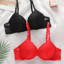 2 piezas de sujetadores con aros de encaje floral rojo/albaricoque con efecto push-up para mujer, ropa interior femenina con cierre trasero para busto/pecho pequeno, lenceria sexy y de unicolor para pechos pequenos, sosten de apoyo con tirantes