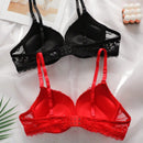 2 piezas de sujetadores con aros de encaje floral rojo/albaricoque con efecto push-up para mujer, ropa interior femenina con cierre trasero para busto/pecho pequeno, lenceria sexy y de unicolor para pechos pequenos, sosten de apoyo con tirantes