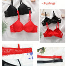 2 piezas de sujetadores con aros de encaje floral rojo/albaricoque con efecto push-up para mujer, ropa interior femenina con cierre trasero para busto/pecho pequeno, lenceria sexy y de unicolor para pechos pequenos, sosten de apoyo con tirantes