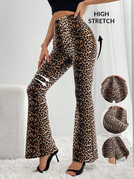 Essnce Pantalones acampanados de estampado de leopardo ajustados y casuales para mujer de  Essnce