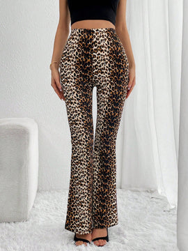 Essnce Pantalones acampanados de estampado de leopardo ajustados y casuales para mujer de  Essnce