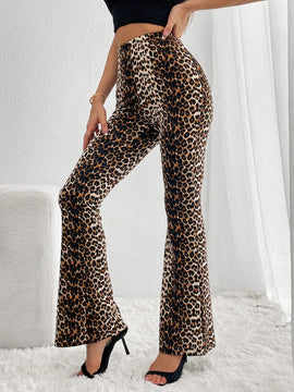 Essnce Pantalones acampanados de estampado de leopardo ajustados y casuales para mujer de  Essnce