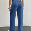 Tall pantalones largos de unicolor con cintura larga y cordon para mujeres altas