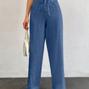 Tall pantalones largos de unicolor con cintura larga y cordon para mujeres altas