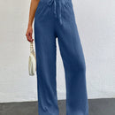 Tall pantalones largos de unicolor con cintura larga y cordon para mujeres altas