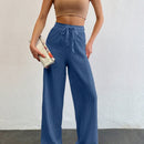 Tall pantalones largos de unicolor con cintura larga y cordon para mujeres altas