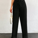Tall pantalones largos de unicolor con cintura larga y cordon para mujeres altas