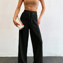 Tall pantalones largos de unicolor con cintura larga y cordon para mujeres altas