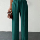 Tall pantalones casuales para mujer de algodon con nudo y unicolor y tiro alto