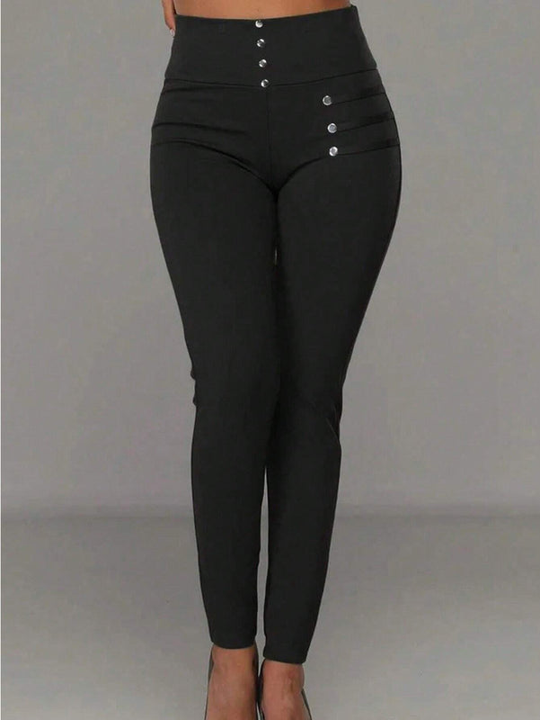 Essnce Pantalones ajustados de cintura ancha con detalles de botones