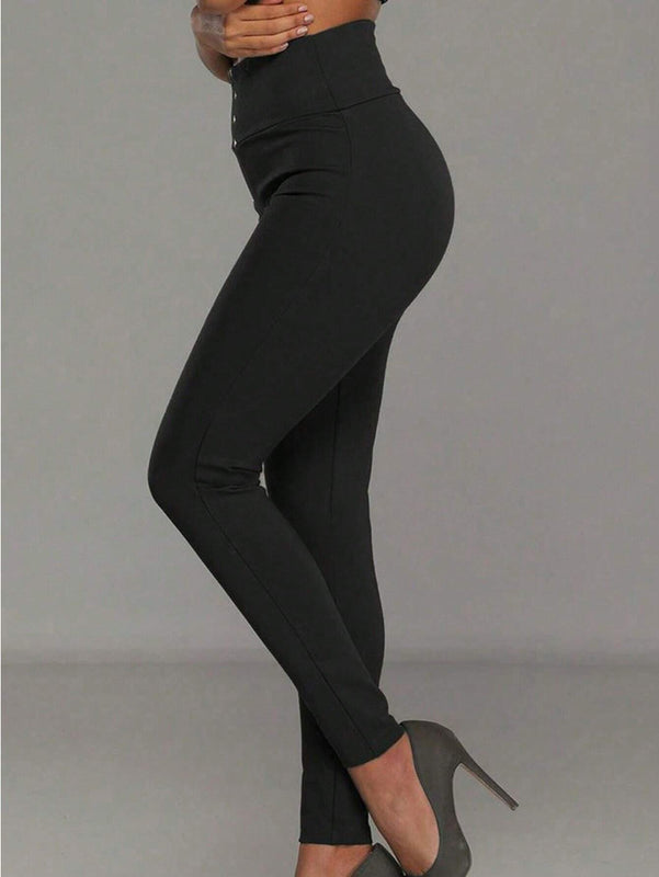 Essnce Pantalones ajustados de cintura ancha con detalles de botones