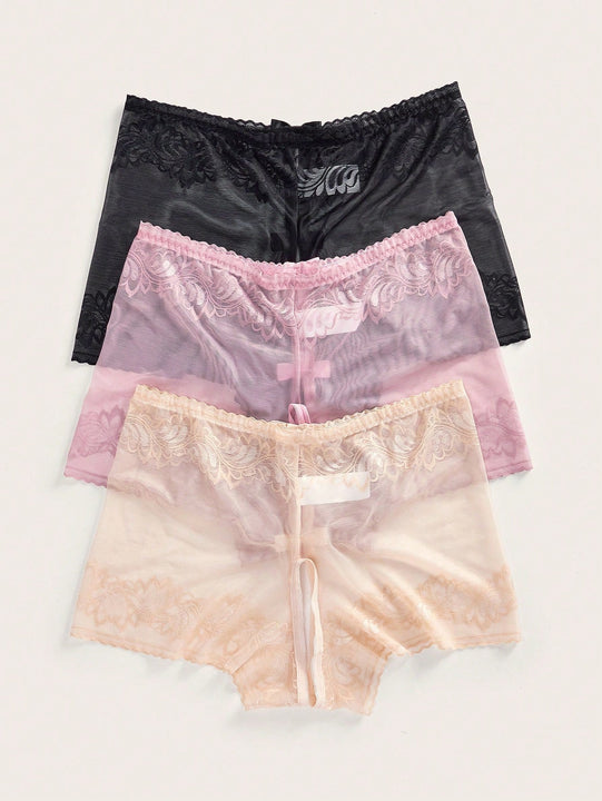Conjunto de lenceria abierta de encaje, 3 piezas (tallas aleatorias)