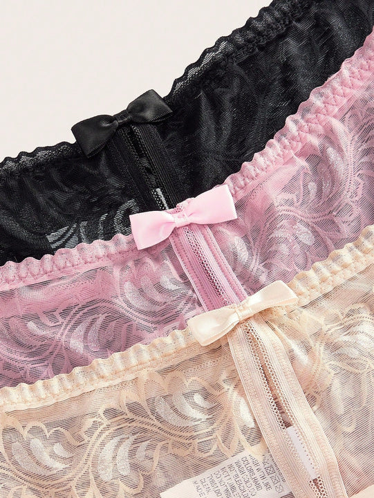 Conjunto de lenceria abierta de encaje, 3 piezas (tallas aleatorias)