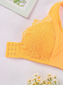 Mleyhoice sosten push-up de encaje naranja con aros y cierre frontal para mujer, sexy y sin espalda