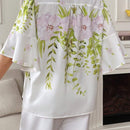 Blusa de verano elegante para mujer con estampado floral y lazo en el cuello