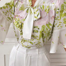 Blusa de verano elegante para mujer con estampado floral y lazo en el cuello