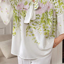 Blusa de verano elegante para mujer con estampado floral y lazo en el cuello