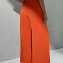 Prive Pantalones palazzo de longitud completa de pierna ancha y abertura alta con lazo en la cintura de unicolor para mujeres