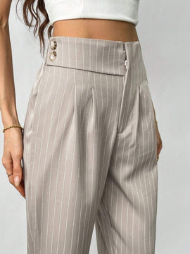 Prive Pantalones de talle alto y pierna recta con elegancia cotidiana y moda simple para mujer con rayas