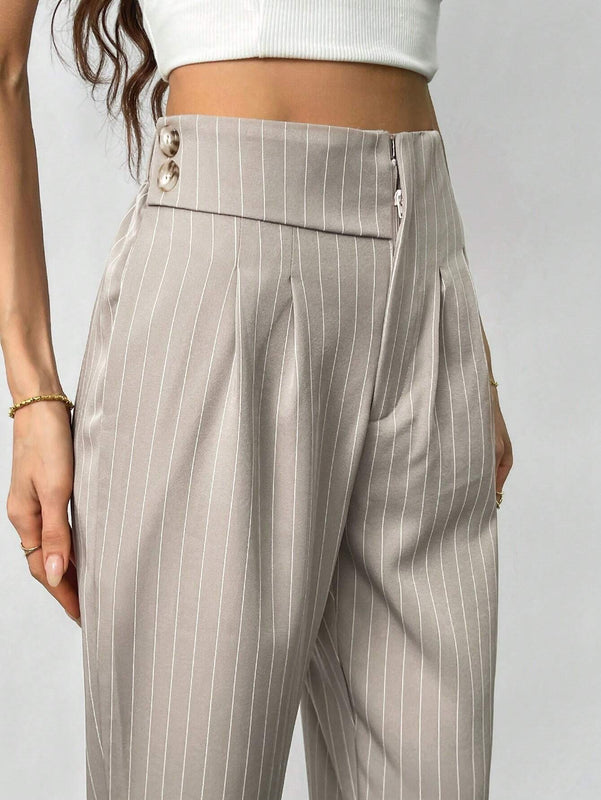 Prive Pantalones de talle alto y pierna recta con elegancia cotidiana y moda simple para mujer con rayas
