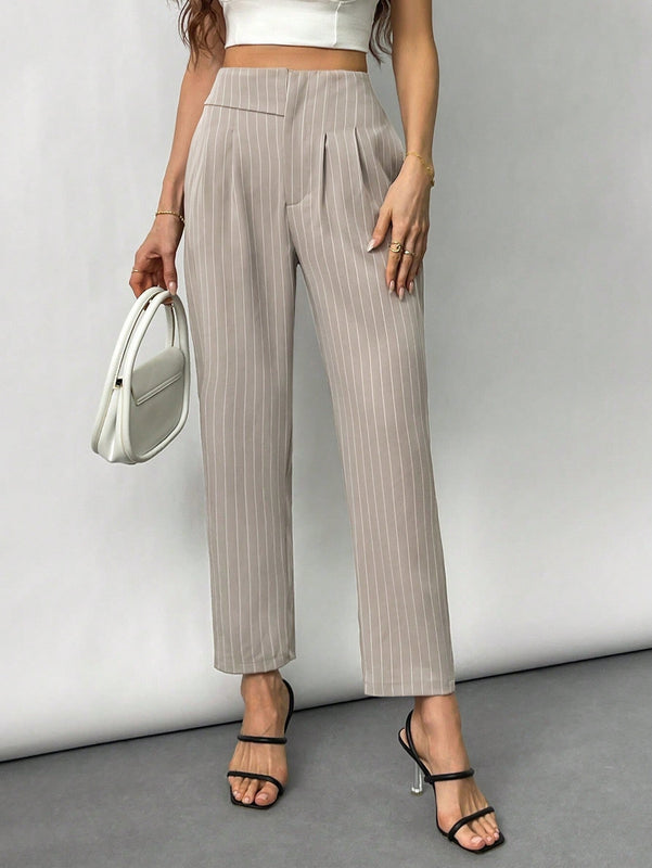 Prive Pantalones de talle alto y pierna recta con elegancia cotidiana y moda simple para mujer con rayas