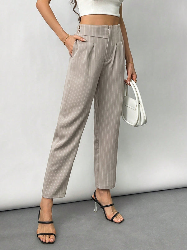 Prive Pantalones de talle alto y pierna recta con elegancia cotidiana y moda simple para mujer con rayas