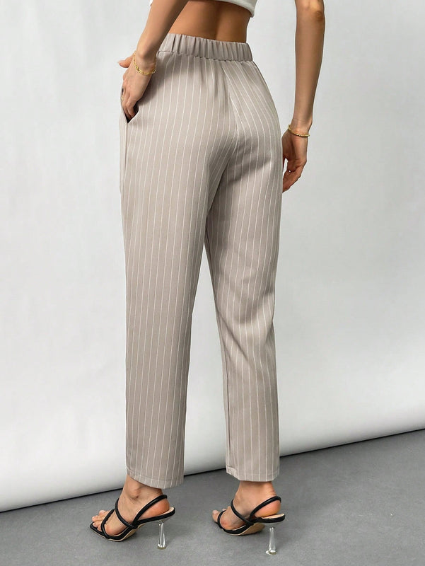 Prive Pantalones de talle alto y pierna recta con elegancia cotidiana y moda simple para mujer con rayas