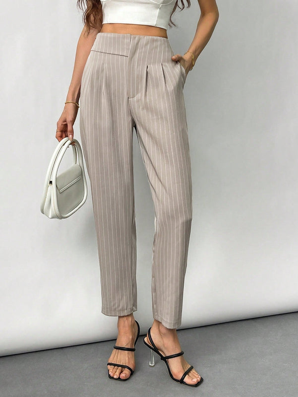 Prive Pantalones de talle alto y pierna recta con elegancia cotidiana y moda simple para mujer con rayas