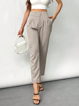 Prive Pantalones de talle alto y pierna recta con elegancia cotidiana y moda simple para mujer con rayas