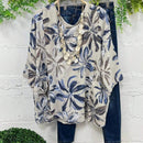 Camisa casual de verano con estampado floral, cuello en V y bolsillo