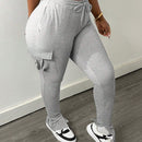 Slayr Pantalones de mujer simples y casuales para otono/invierno con bolsillos y abertura -C