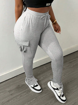 Slayr Pantalones de mujer simples y casuales para otono/invierno con bolsillos y abertura -C