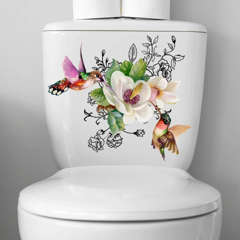 1pc patrón de pájaros y flores para inodoro, pegatinas para baño, calcomanías autoadhesivas, decoración del hogar