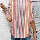 Camisa informal para mujer, de verano, estampado de rayas de colores con botones al frente