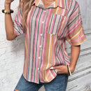 Camisa informal para mujer, de verano, estampado de rayas de colores con botones al frente
