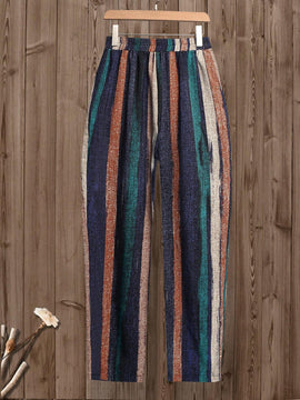 JORESS Pantalones conicos casuales y coloridos para vacaciones de mujer con rayas y bolsillos