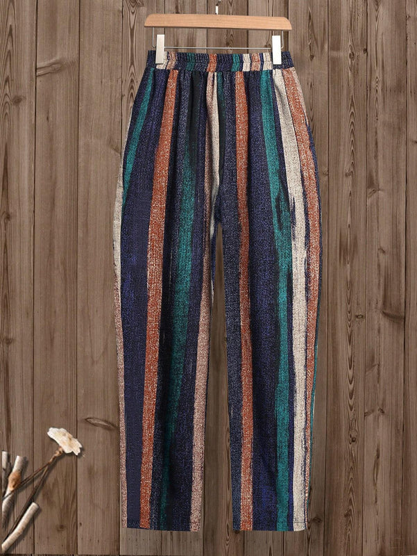 JORESS Pantalones conicos casuales y coloridos para vacaciones de mujer con rayas y bolsillos