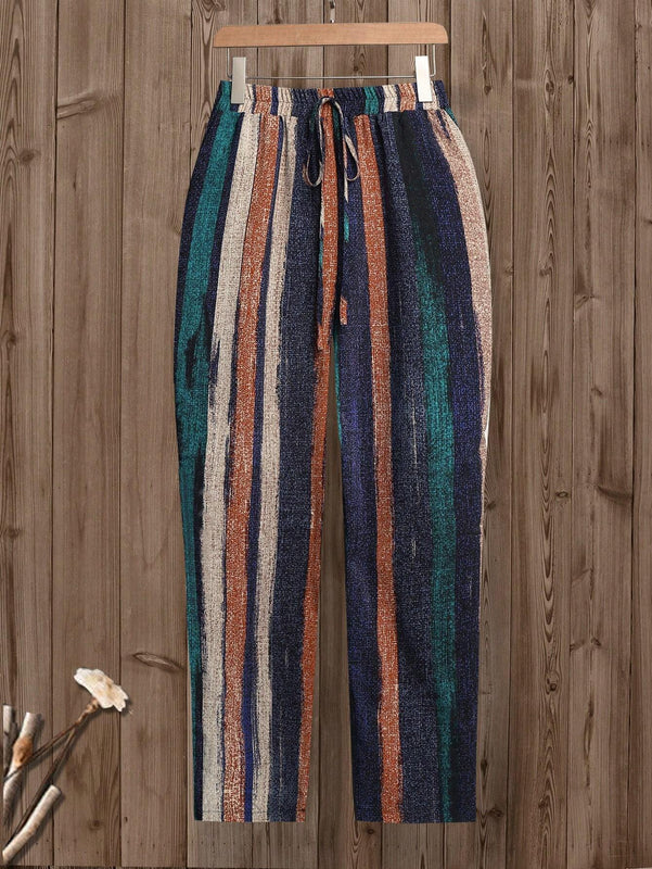 JORESS Pantalones conicos casuales y coloridos para vacaciones de mujer con rayas y bolsillos