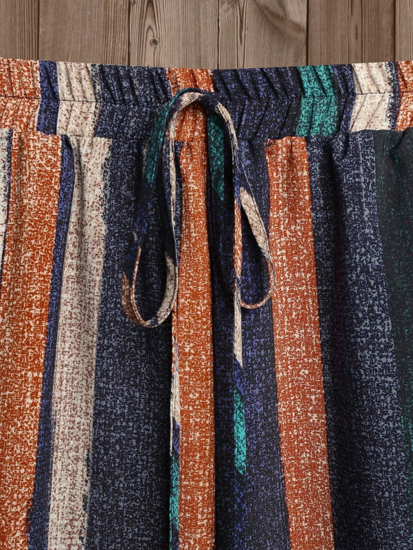 JORESS Pantalones conicos casuales y coloridos para vacaciones de mujer con rayas y bolsillos