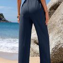 Emery rose pantalones largos casuales rectos y sueltos con cintura elastica, bolsillos y estampado de tenido anudado para mujer