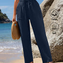 Emery rose pantalones largos casuales rectos y sueltos con cintura elastica, bolsillos y estampado de tenido anudado para mujer
