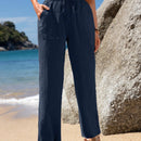 Emery rose pantalones largos casuales rectos y sueltos con cintura elastica, bolsillos y estampado de tenido anudado para mujer