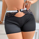 Pantalones cuadrados huecos con encaje de cinta plateada en forma de corazon para mujer