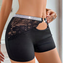 Pantalones cuadrados huecos con encaje de cinta plateada en forma de corazon para mujer