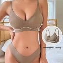Conjunto de ropa interior sin costuras para mujeres de 2 piezas, Brasier con relleno ajustable y tangas comodas y transpirables