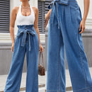 Essnce Pantalones Jeans de mezclilla casuales y comodos para mujer con cintura alta, pierna ancha y ajuste holgado para el uso diario y el trabajo