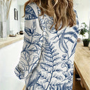 Camisa de manga larga para mujer con cuello vuelto y holgada con impresion de plantas europeas y americanas nuevas de primavera/verano, amigable con la piel
